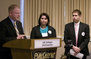 Students Ray French of UW-Eau Claire, Cristina Trevino-Murphy of UW-Madison, and Anthony DeWeese of UW Colleges