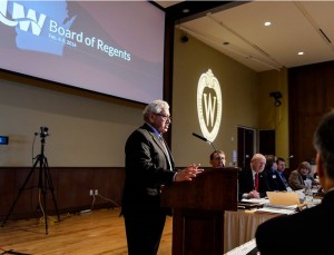 Regent José Vásquez speaks during the UW System Board of Regents meeting at Union South at the University of Wisconsin-Madison on Feb. 5, 2016. (Photo by Jeff Miller/UW-Madison)