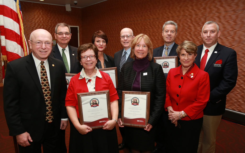 Recipients of the inaugural UW System VETS certifications included UW-Green Bay, UW-Madison, UW-Milwaukee, UW-Stevens Point, UW-Superior, and UW-Whitewater. (Photos by Joe Koshollek/UW System)