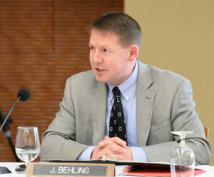 Photo of Regent President Behling giving his first report as the Board’s new leader.