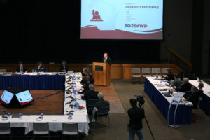 Photo of President Cross giving an update on operationalizing 2020FWD