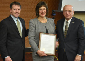 Photo of State Senator Sheila Harsdorf with Regent President Behling and President Cross