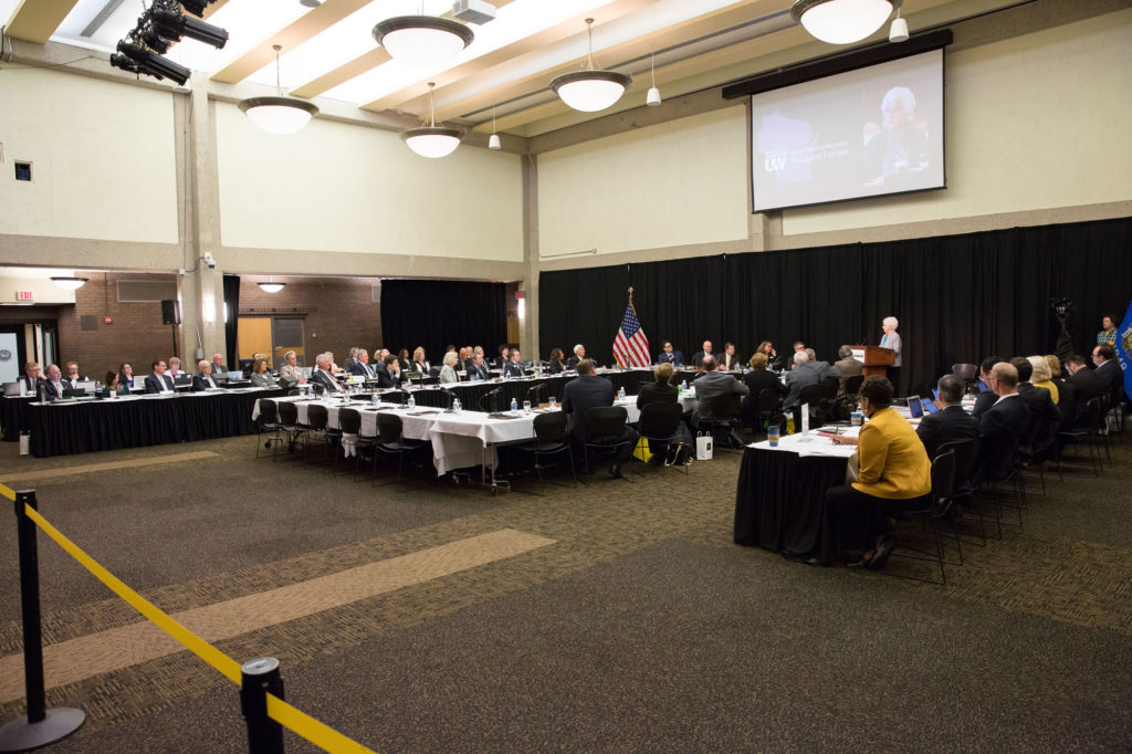 Photo of Regent Emerita Farrow addressing the Regents