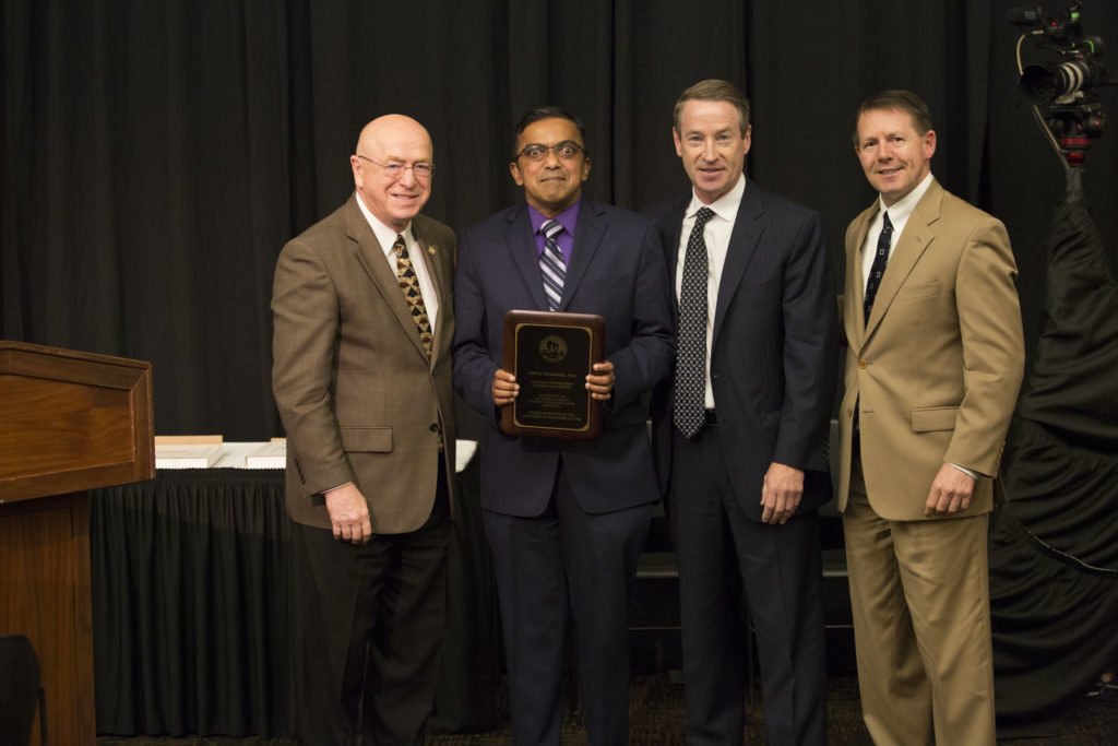 Photo of (from left) President Cross, Professor Premadasa, Regent Jones, Regent President Behling