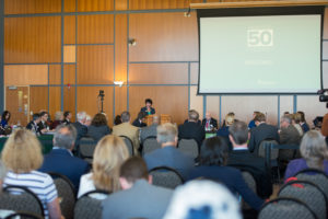 Photo of Chancellor Debbie Ford welcoming the Board of Regents at its October 2018 meeting hosted by UW-Parkside