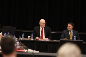 Photo of UW System President Ray Cross and Regent President Behling at Board of Regents meeting held December 7, 2018, at UW-La Crosse