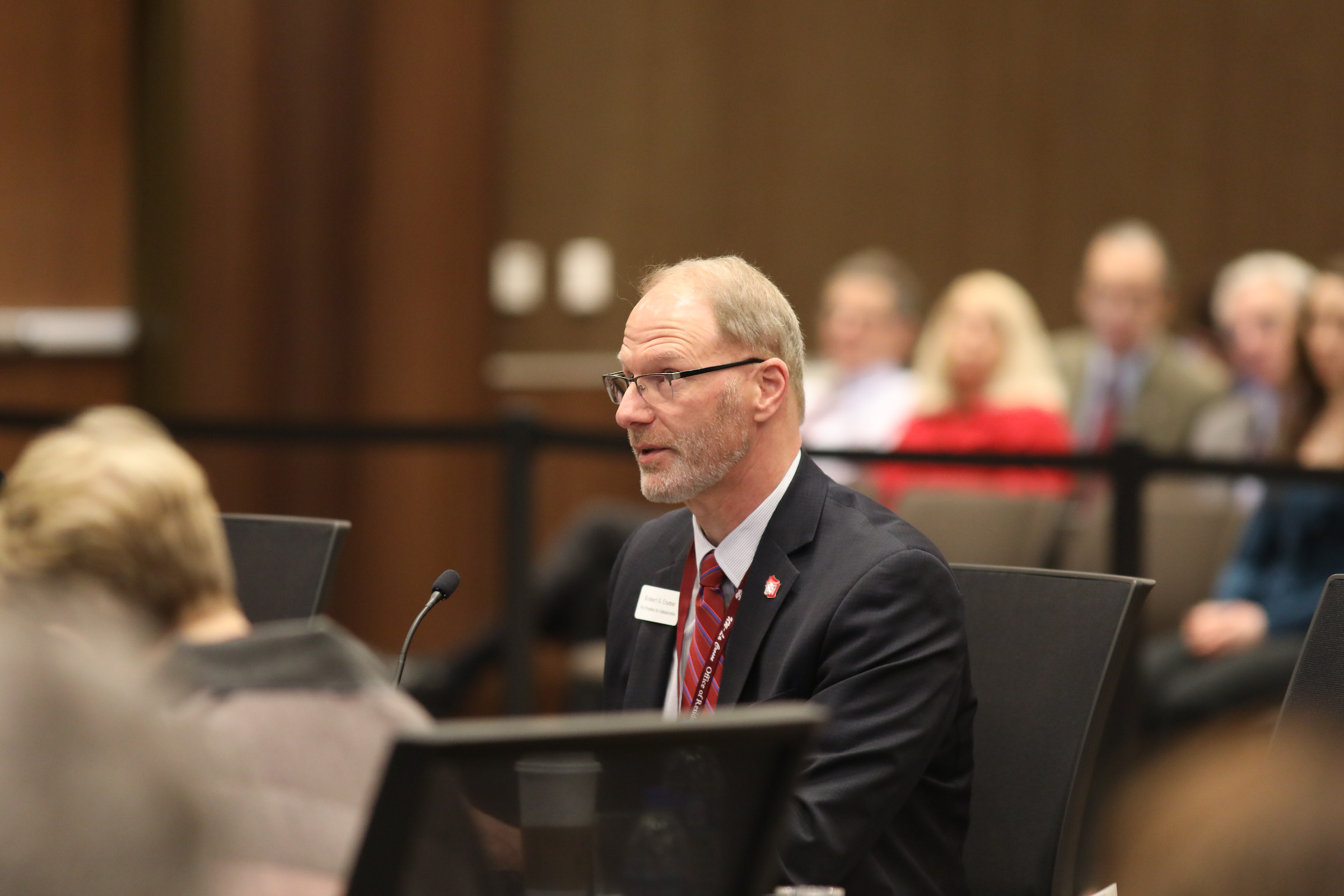 Photo of Rob Cramer, UW System Vice President for Administration, who provided an update on UW System’s Restructuring initiative at the December 7, 2018, Board of Regents meeting hosted by UW-La Crosse