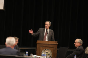 Photo of Chancellor Gow at the December 7, 2018, Board of Regents meeting hosted by UW-La Crosse