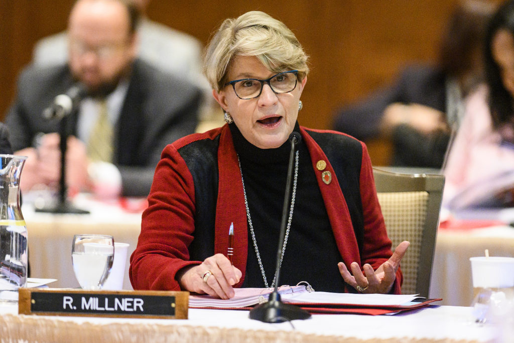 UW System Regent Regina Millner speaks at the UW System Board of Regents meeting hosted at Union South at the University of Wisconsin-Madison on Feb. 7, 2019. (Photo by Bryce Richter /UW-Madison)