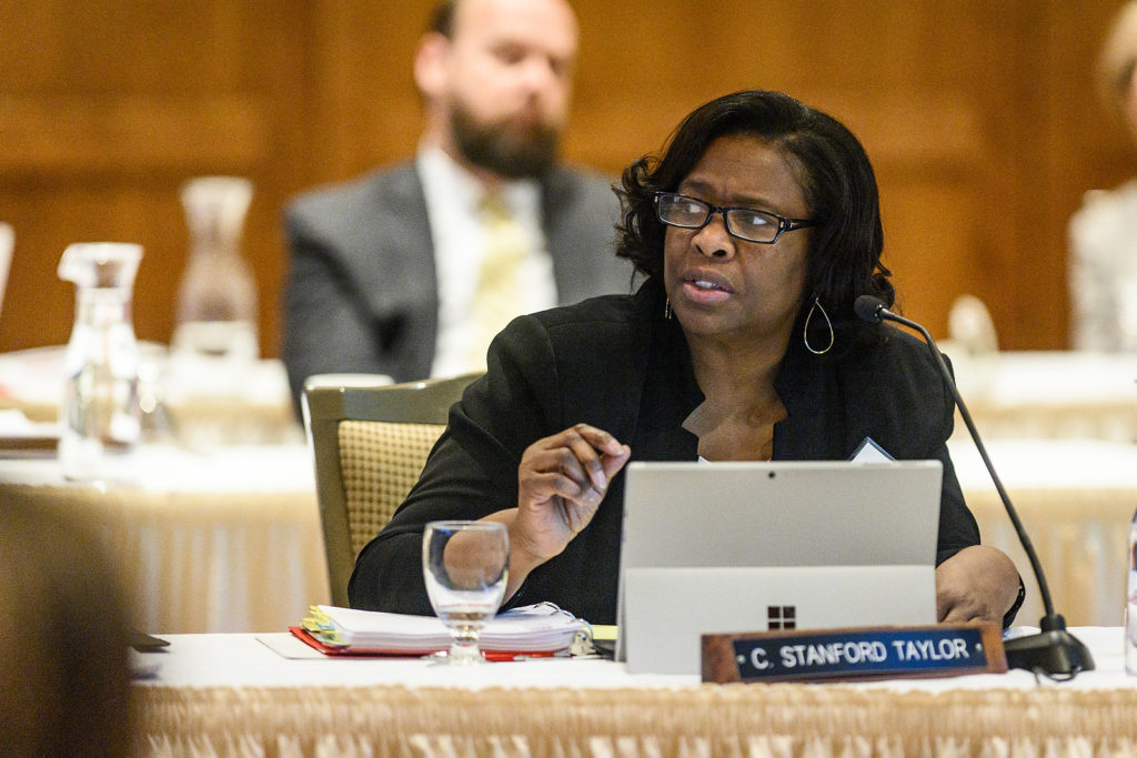 UW System Regent Carolyn Stanford Taylor speaks at the UW System Board of Regents meeting hosted at Union South at the University of Wisconsin-Madison on Feb. 7, 2019. (Photo by Bryce Richter /UW-Madison)