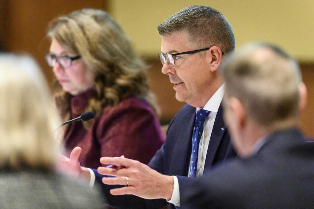 UW System Regent Vice President Drew Petersen speaks at the UW System Board of Regents meeting hosted at Union South at the University of Wisconsin-Madison on Feb. 7, 2019. (Photo by Bryce Richter /UW-Madison)