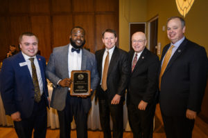 Dennis Beale from UW-Eau Claire receives a UW Board of Regents Diversity Award at the UW System Board of Regents meeting hosted at Union South at the University of Wisconsin-Madison on Feb. 8, 2019. (Photo by Bryce Richter /UW-Madison)