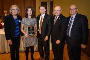 Quincy Kissack, assistant director of Student Associate Professional Staff at UW-Milwaukee, receives a UW Board of Regents Diversity Award on behalf of the UW-M Food Center and Pantry at the UW System Board of Regents meeting hosted at Union South at the University of Wisconsin-Madison on Feb. 8, 2019. (Photo by Bryce Richter /UW-Madison)