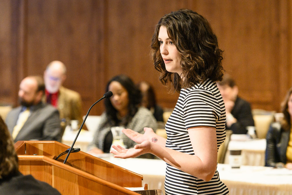 Quincy Kissack, assistant director of Student Associate Professional Staff at UW-Milwaukee, receives a UW Board of Regents Diversity Award on behalf of the UW-M Food Center and Pantry at the UW System Board of Regents meeting hosted at Union South at the University of Wisconsin-Madison on Feb. 8, 2019. (Photo by Bryce Richter /UW-Madison)