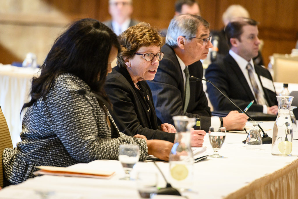 Rebecca Blank, chancellor of the University of Wisconsin Madison, speaks during the UW System Board of Regents meeting hosted at Union South at the University of Wisconsin-Madison on Feb. 8, 2019. (Photo by Bryce Richter /UW-Madison)