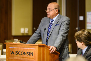 Barry Alvarez, athletic director at the University of Wisconsin Madison, speaks during the UW System Board of Regents meeting hosted at Union South at the University of Wisconsin-Madison on Feb. 8, 2019. (Photo by Bryce Richter /UW-Madison)