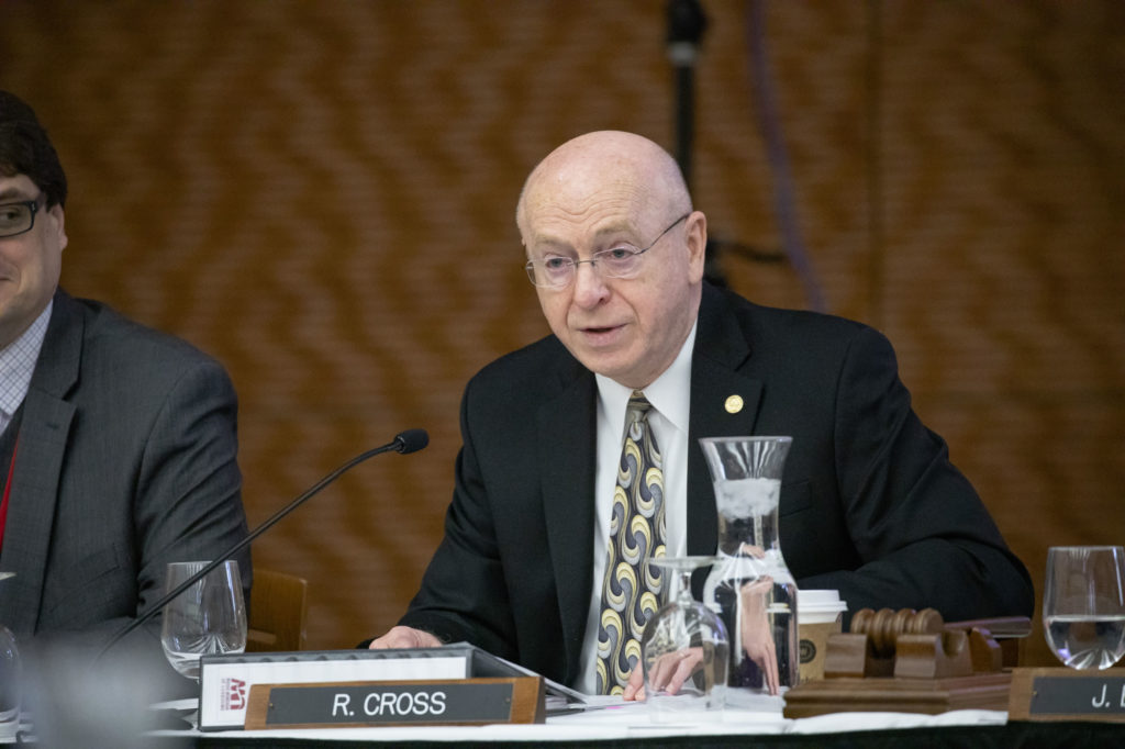 Photo of President Ray Cross speaking at the UW System Board of Regents meeting on March 7, 2019. (Photo by Craig Wild/UW-Madison)