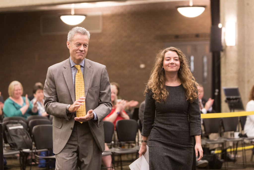 Photo of UW-Milwaukee Chancellor Mark Mone and Alyssa Molinski, featured in the Student Spotlight