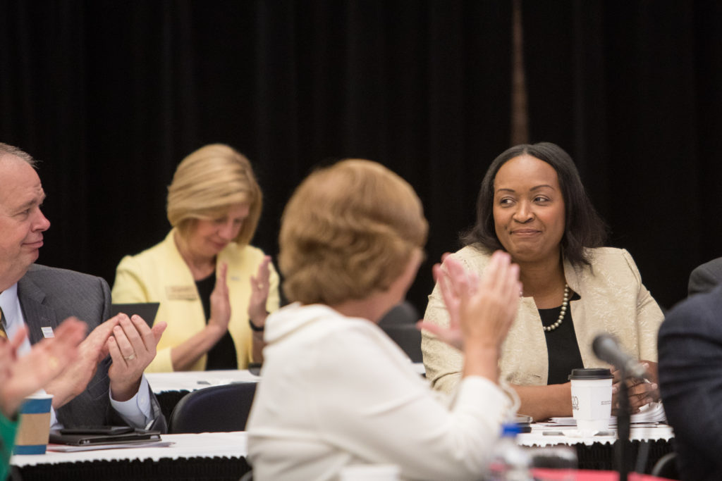 Photo of (far right) UW-Whitewater interim Chancellor Cheryl Green