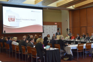 Photo of Regent President Andrew S. Petersen addressing the Regents