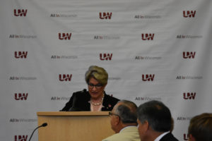 Photo of Regent Emerita Regina Millner making remarks