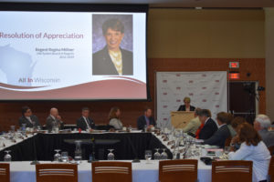 Photo of Regent Emerita Regina Millner making remarks