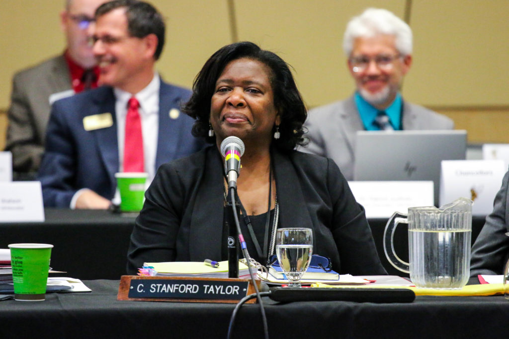 Photo of Regent Carolyn Stanford Taylor at the October 10, 2019, Board of Regents meeting hosted by UW-Superior.