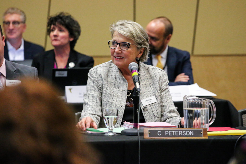 Photo of Regent Cris Peterson at the October 10, 2019, Board of Regents meeting hosted by UW-Superior.