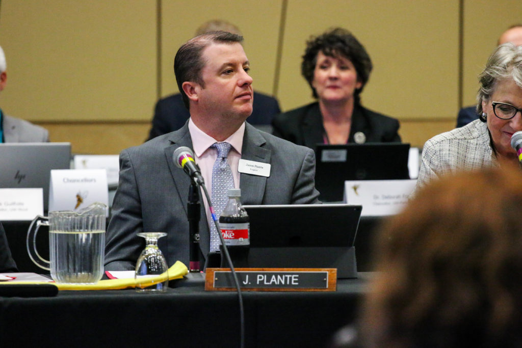Photo of Regent Jason Plante at the October 10, 2019, Board of Regents meeting hosted by UW-Superior.