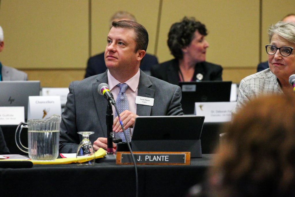 Photo of Regent Jason Plante at October 10, 2019, Board of Regents meeting hosted by UW-Superior