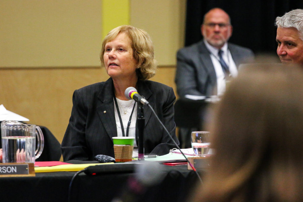 Photo of Regent Janice Mueller at the October 10, 2019, Board of Regents meeting hosted by UW-Superior.
