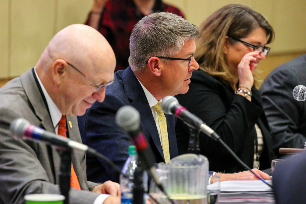 Photo of President Ray Cross and Regent President Andrew S. Petersen at the October 10, 2019, Board of Regents meeting hosted by UW-Superior.