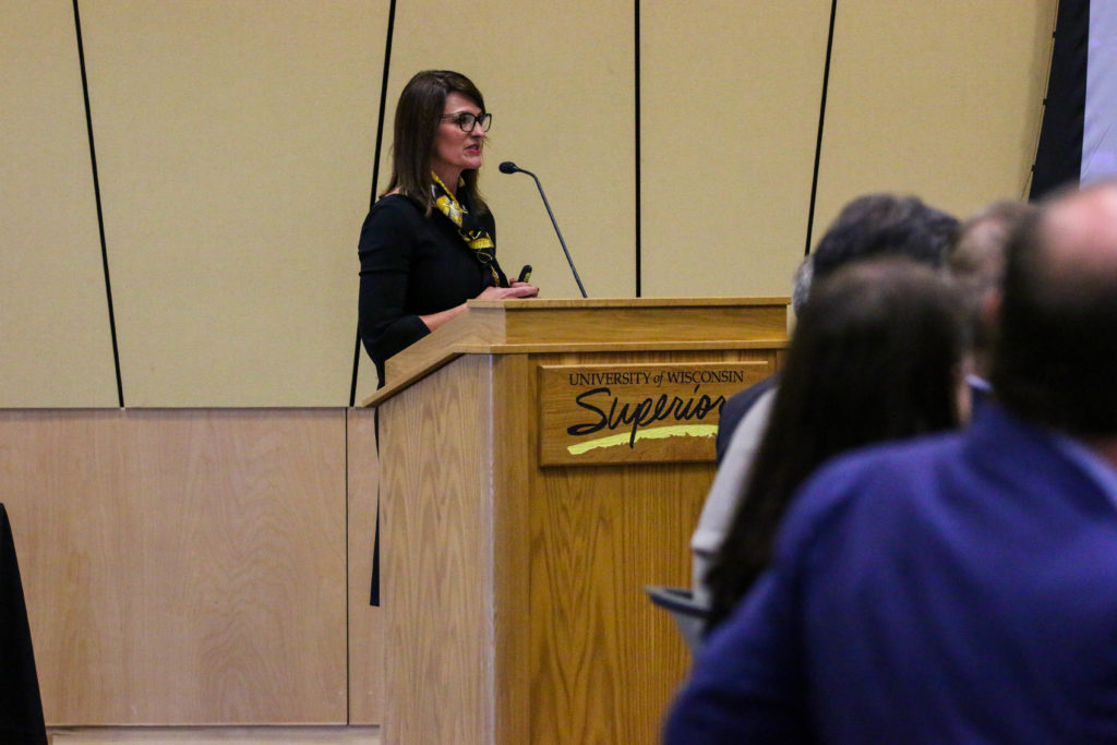Photo of UW-Superior Chancellor Renee Wachter at the October 10, 2019, Board of Regents meeting hosted by UW-Superior.