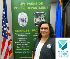 Photo of Officer Kelly Andrichik, representing UW-Parkside Police Department's "You Have Options Program"