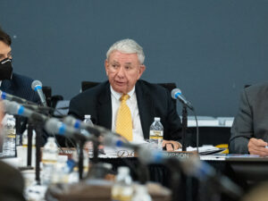 Photo of UW System President Tommy Thompson speaking at Octo. 7, 2021, Board of Regents meeting hosted by UW Oshkosh