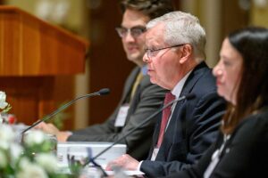 Photo of President Rothman addresing the Board of Regents at the February 2023 meeting hosted by UW-Madison. (Photo by Althea Dotzour / UW–Madison)