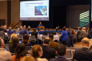 Photo of UW-Stout Chancellor Katherine Frank's presentation to the Board of Regents at its March 30, 2023, meeting hosted by UW-Stout.