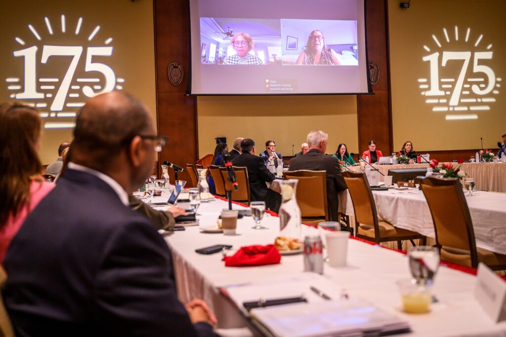 Photo of Dr. Christine Smith (at right on screen), of UW-Green Bay, accepting the Board of Regents 2024 Diversity Award. 