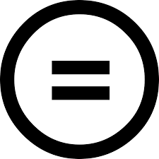 Equals sign in a circle. This symbol represents the "no derivatives" limitation in a Creative Commons license.