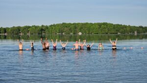 Photo of group in water during polar plunge