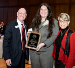 Angela Miller with Regent Tim Higgins and Regent President Regina Millner