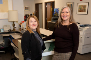 Photo of (from left) UW-Stout’s Director of Student Support Services Angela Ruppe and Fostering Success program advisor Gail Mentzel