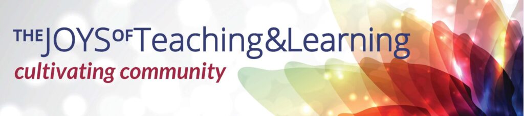 Spiral with conference title: The Joys of Teaching & Learning /engaging community
