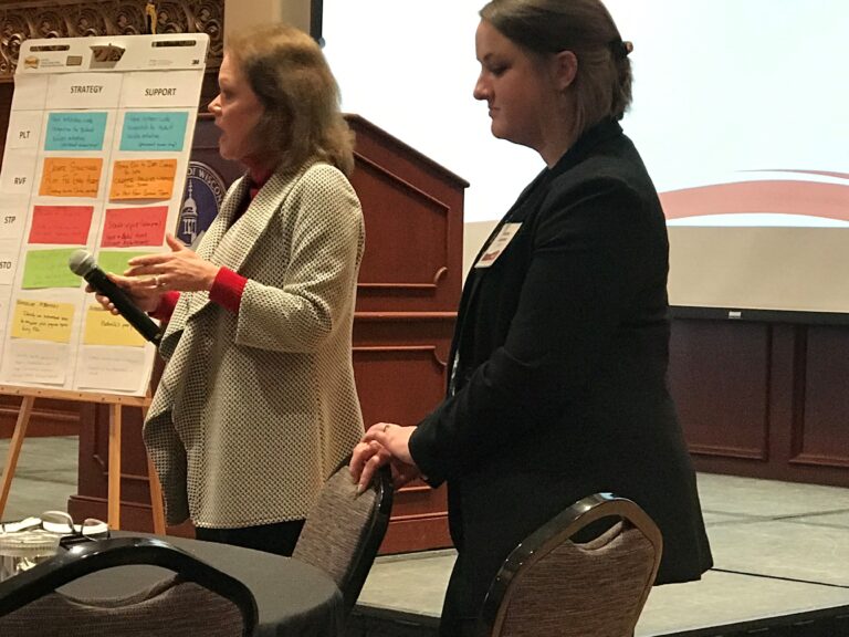 Sue Buth and Amanda Johannsen co-facilitate a session at the March 2020 workshop.