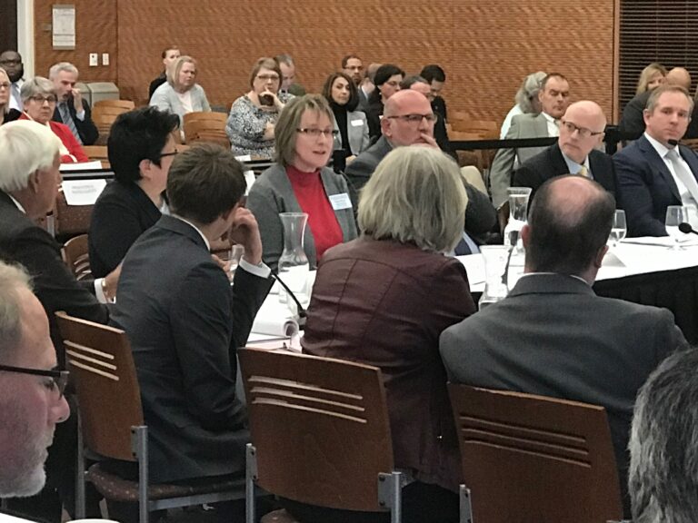 Karen McLeer of UW-Platteville talking on Navigate panel at the University of Wisconsin System Board of Regents meeting March 2019.