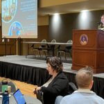 Gretel Stock welcoming participants at the UW System Navigate and Advising Workshop March 2023 at UW-Stevens Point