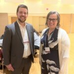 Justin Bruchey, left, of EAB and a UW workshop participant standing at March 2023 workshop at UW-Stevens Point