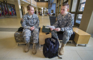ROTC students sitting and chatting