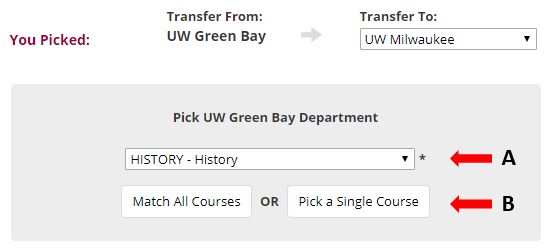 Pick UW-Green Bay history department to see how courses transfer to UW-Milwaukee