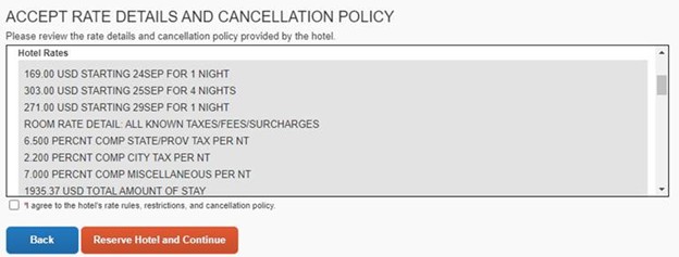 Concur rate details screenshot